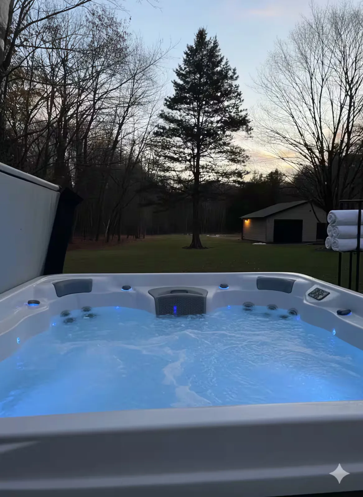 Hot tub running at dusk