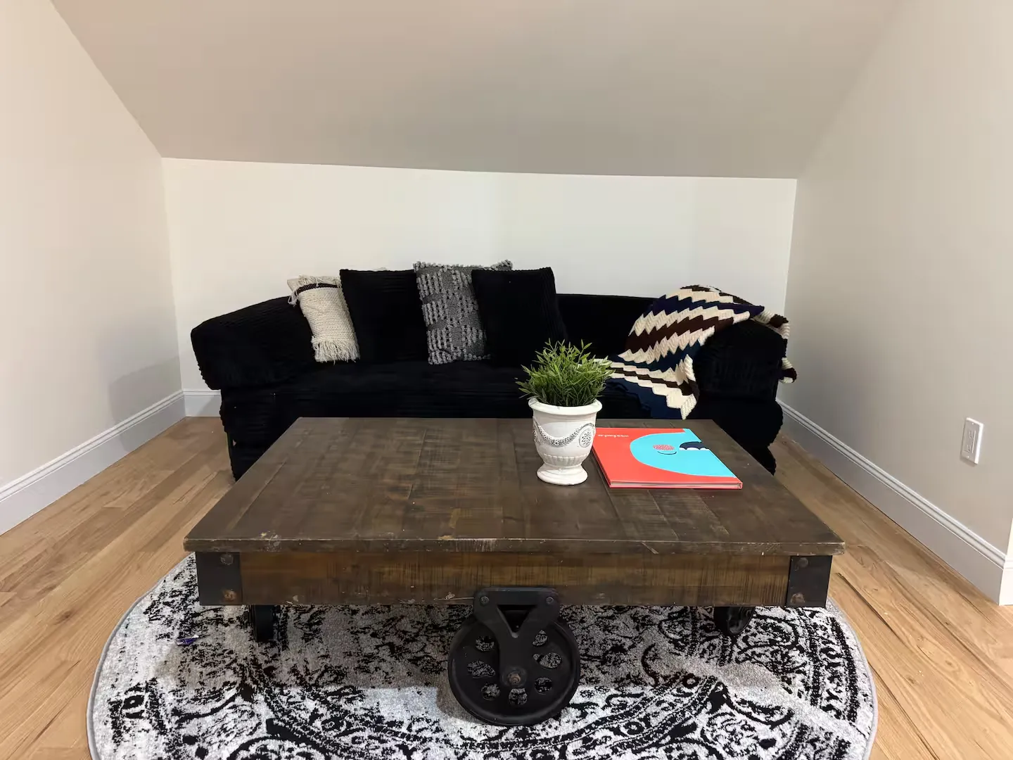 Lounge with sofa and rustic coffee table